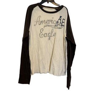American Eagle Outfitters Mens Raglan Long Sleeve Shirt Large White Brown